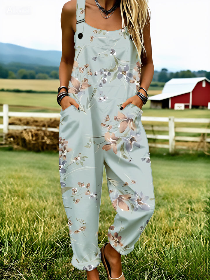 Grote maten, Damesoverall grote maten 0XL-5XL met bloemenpatroon en pastelkleuren, comfortabele en ademende polyestervezel, kleding voor alle seizoenen, machinewasbaar, print