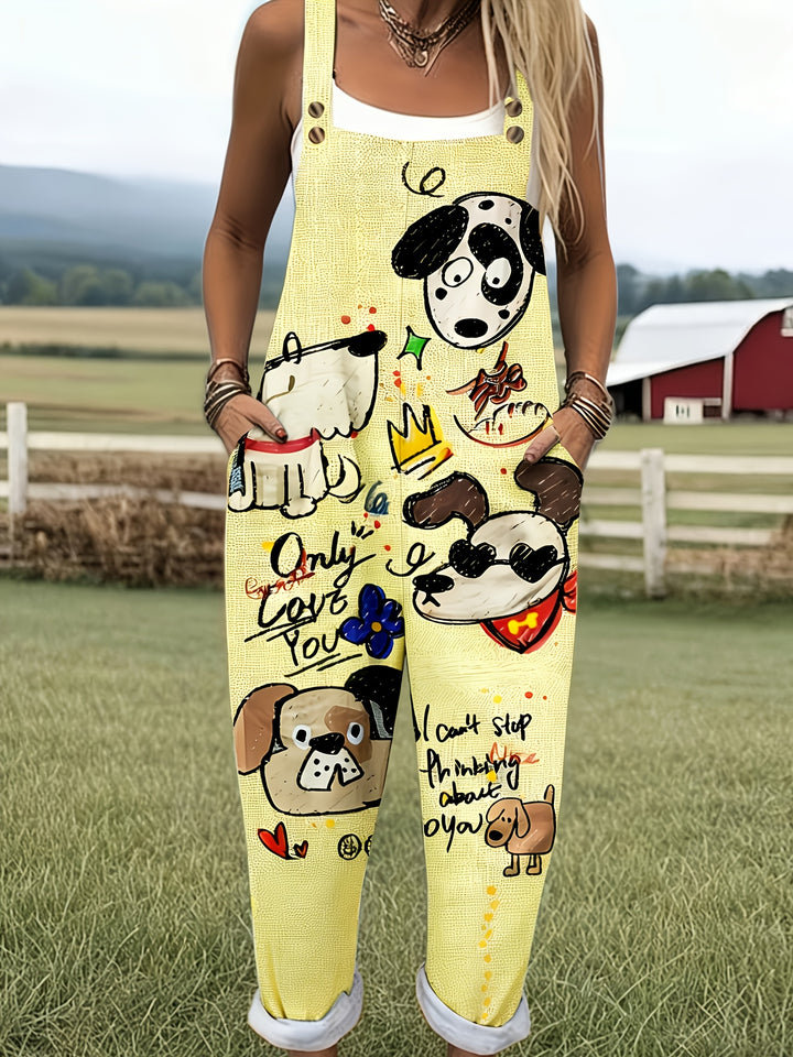 [Bedrukte Broek - Niet Denim Stof] Nieuwe Europese en Amerikaanse Damesmode met Trendy Faux Denim Dierenprint Casual Overalls, Gemaakt van Veelzijdige en Ademende Stof Perfect voor de Herfst
