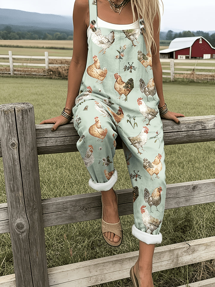 Verstelbare overalls met kippenprint - A41
