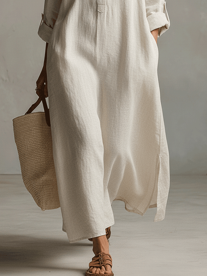 Vintage Lightweight Maxi Shirt Dress in Natural Cream