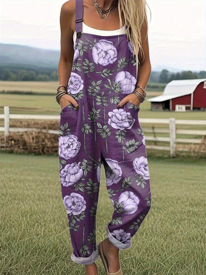 Grote maten, Dames zomerse 3D-geprinte tuinbroek, Losse jumpsuit met hoge taille en rechte pijpen voor dames, Casual broek in Koreaanse stijl, Veelzijdige trendy broek met wijde pijpen, Machinewasbaar