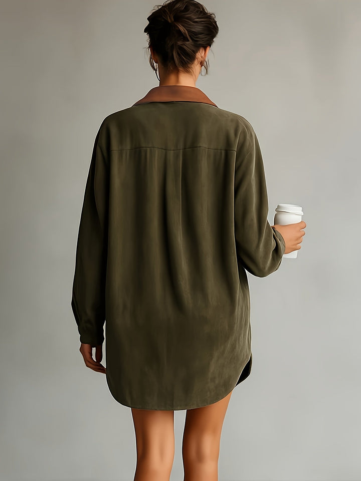 CHLOELAIN | SOLID COLOR COLLAR LONG SLEEVE MINI DRESS