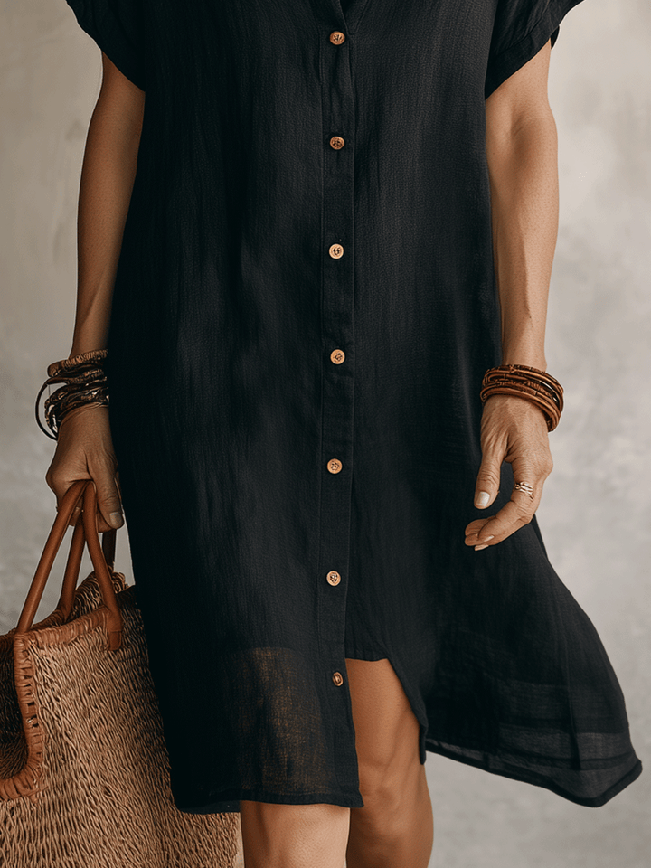 Modern Boho Effortless Black Relaxed Midi Dress
