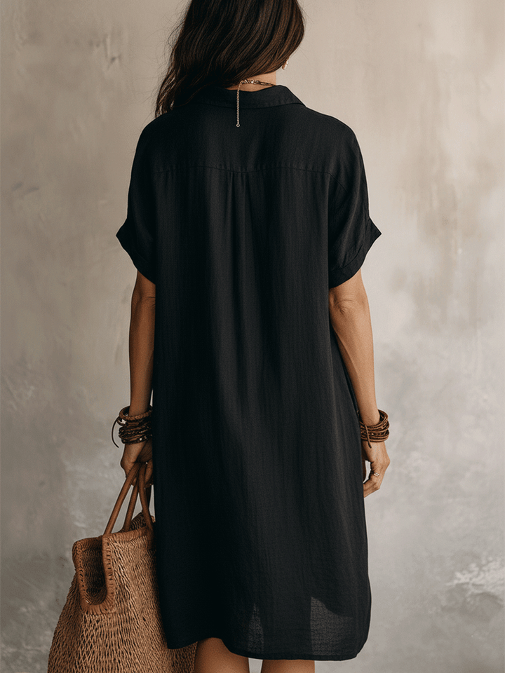Modern Boho Effortless Black Relaxed Midi Dress