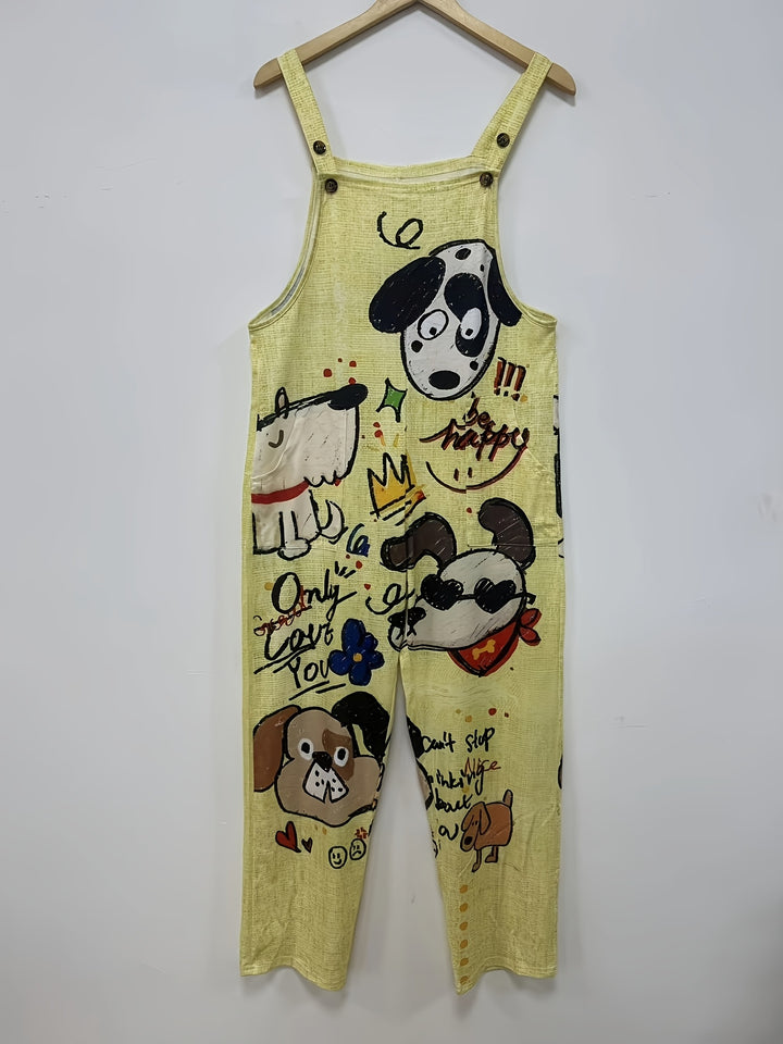 [Bedrukte Broek - Niet Denim Stof] Nieuwe Europese en Amerikaanse Damesmode met Trendy Faux Denim Dierenprint Casual Overalls, Gemaakt van Veelzijdige en Ademende Stof Perfect voor de Herfst