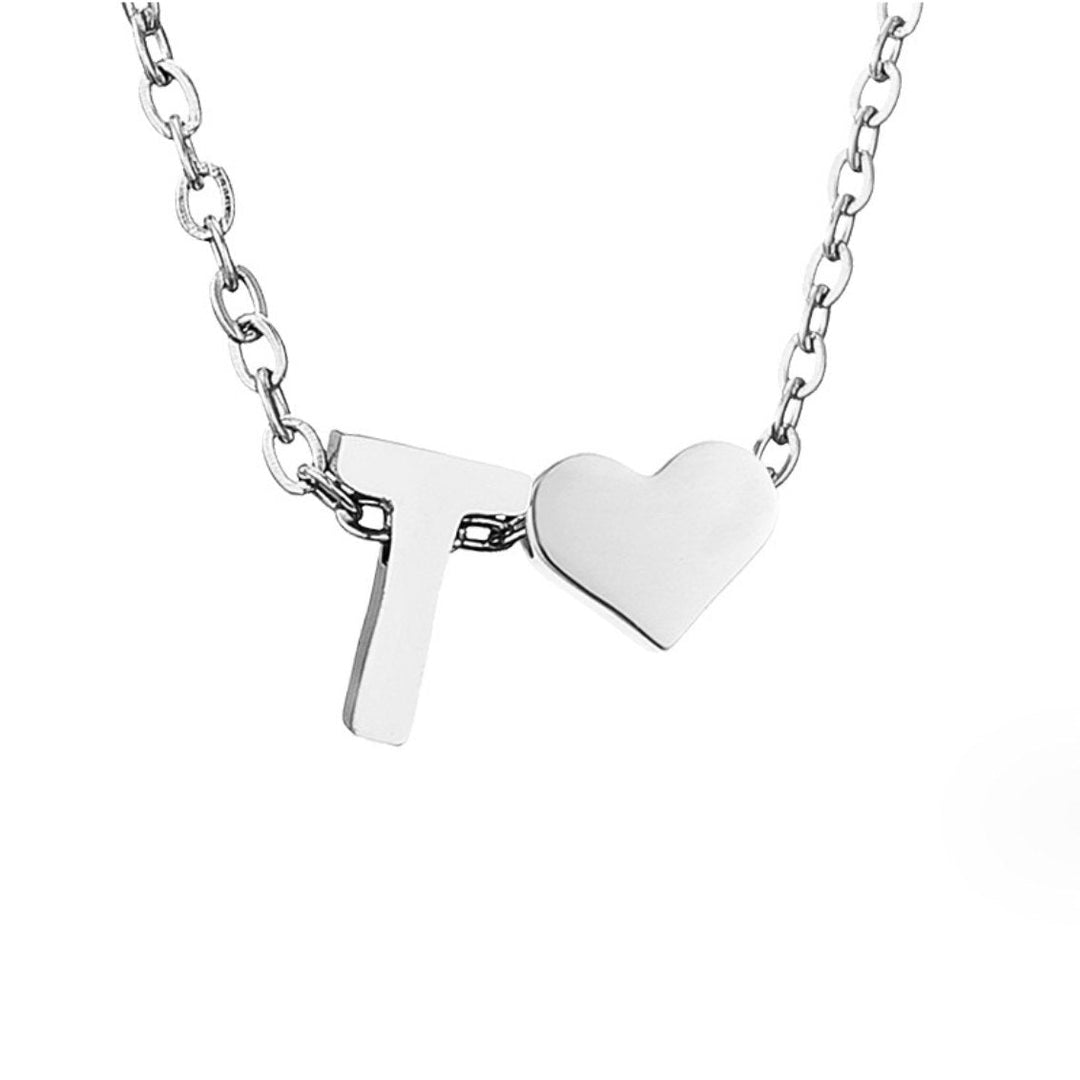 Minimalist Initial Necklace with Heart Charm