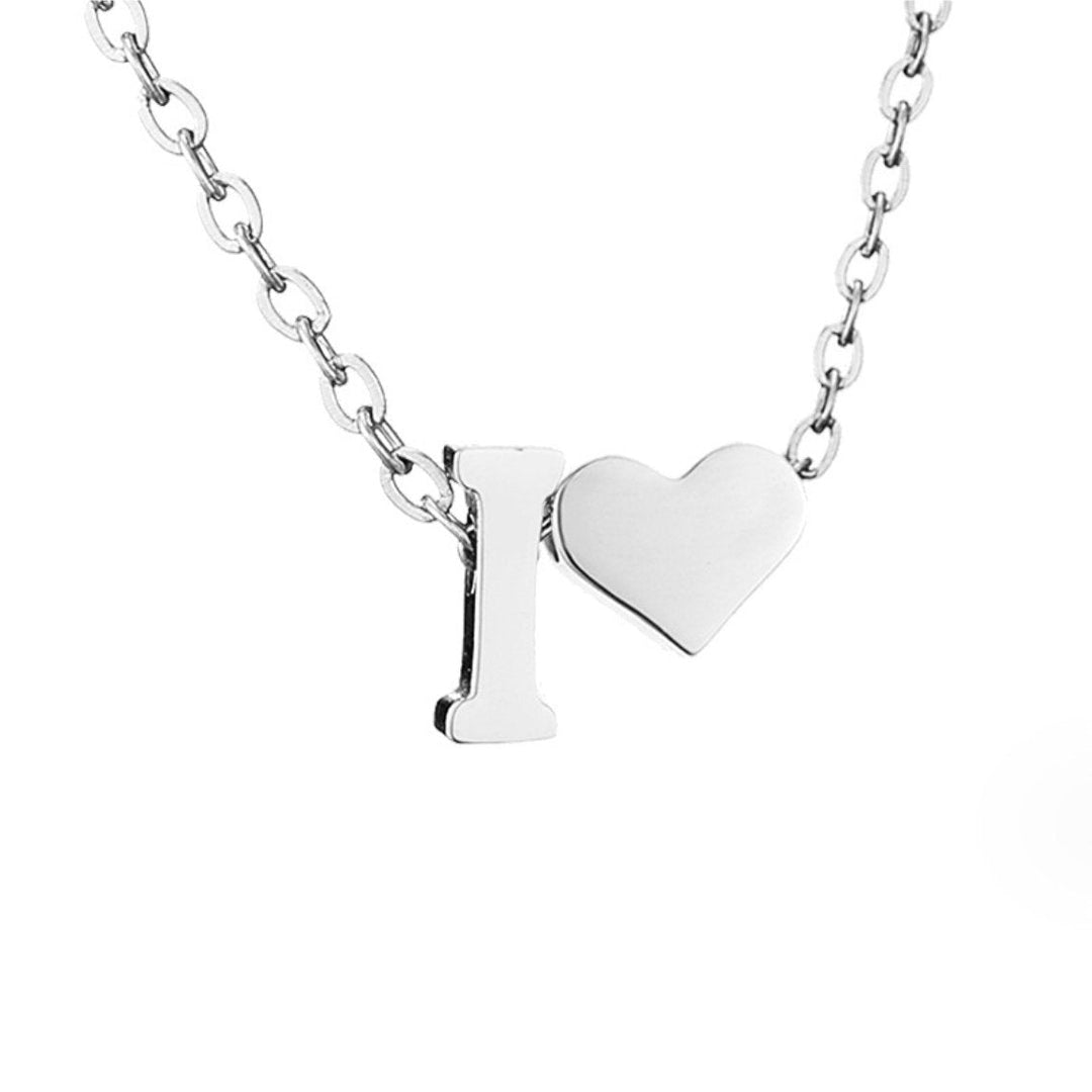 Minimalist Initial Necklace with Heart Charm