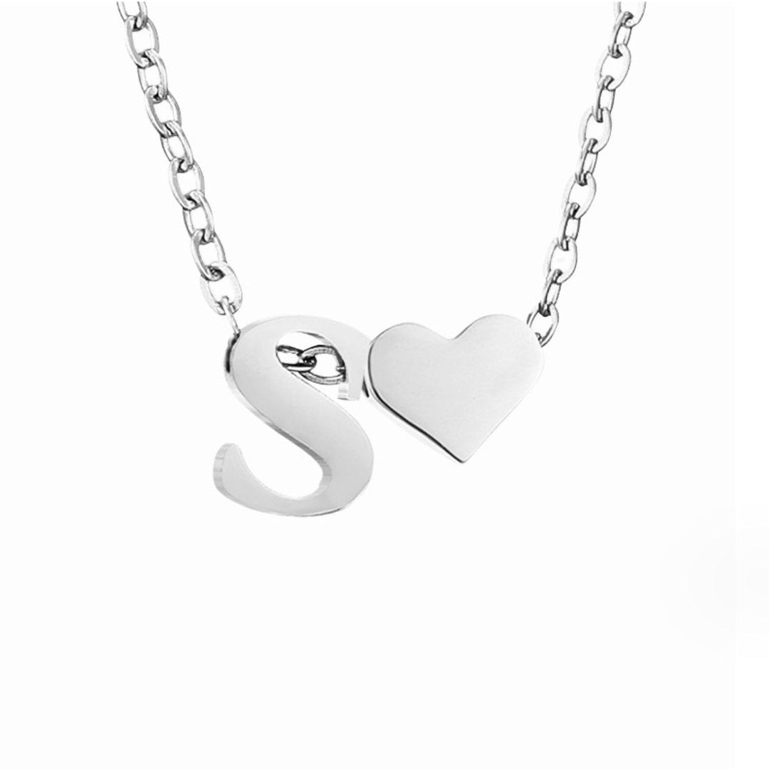 Minimalist Initial Necklace with Heart Charm