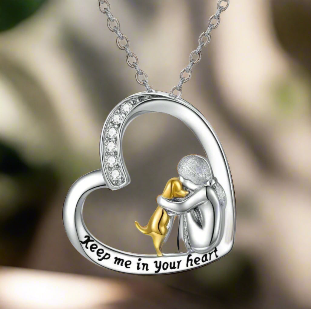 925 Sterling Silver Necklace – Heart & Dog Design with Zirconia