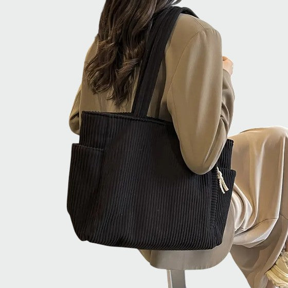 Tilda – Ribbed Tote Bag Featuring Cord Accents