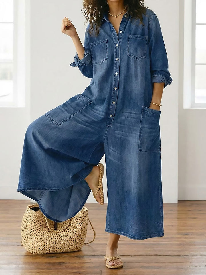Saylor | Soft Button Denim Jumpsuit