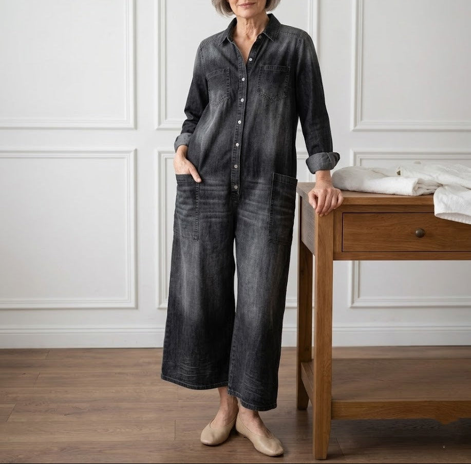 Saylor | Soft Button Denim Jumpsuit