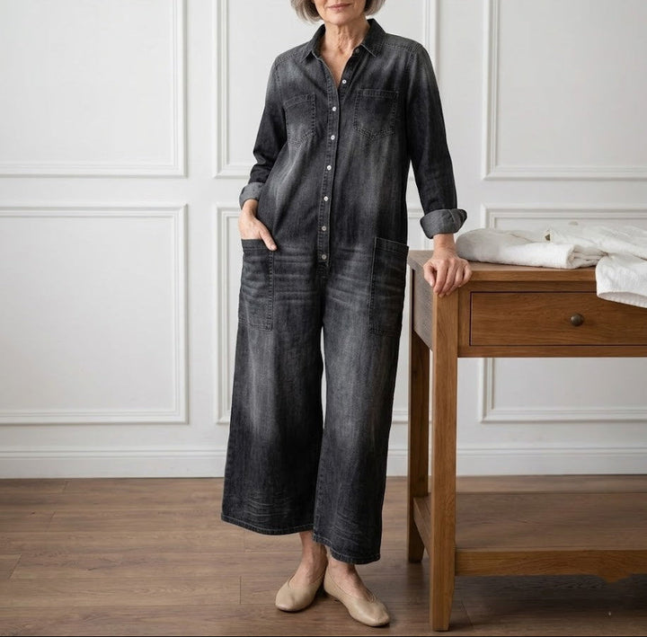 Saylor | Soft Button Denim Jumpsuit