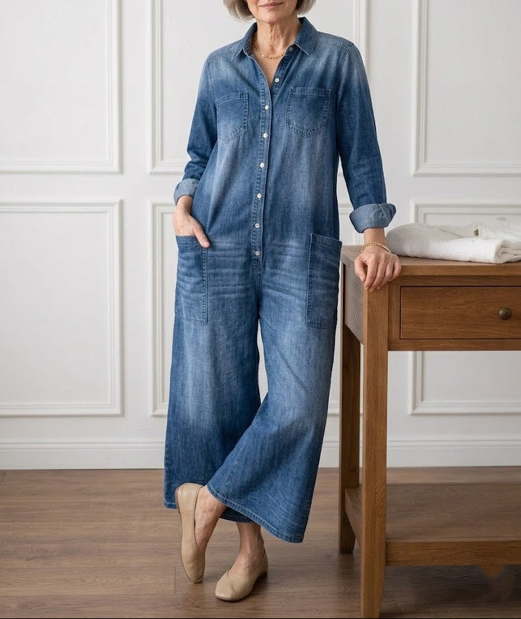 Saylor | Soft Button Denim Jumpsuit