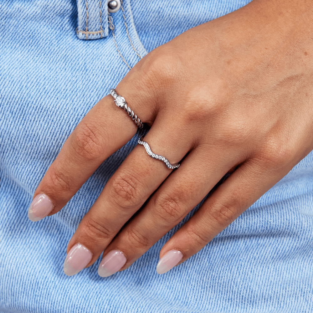 Zenya Ring in Crystal and Silver Waves