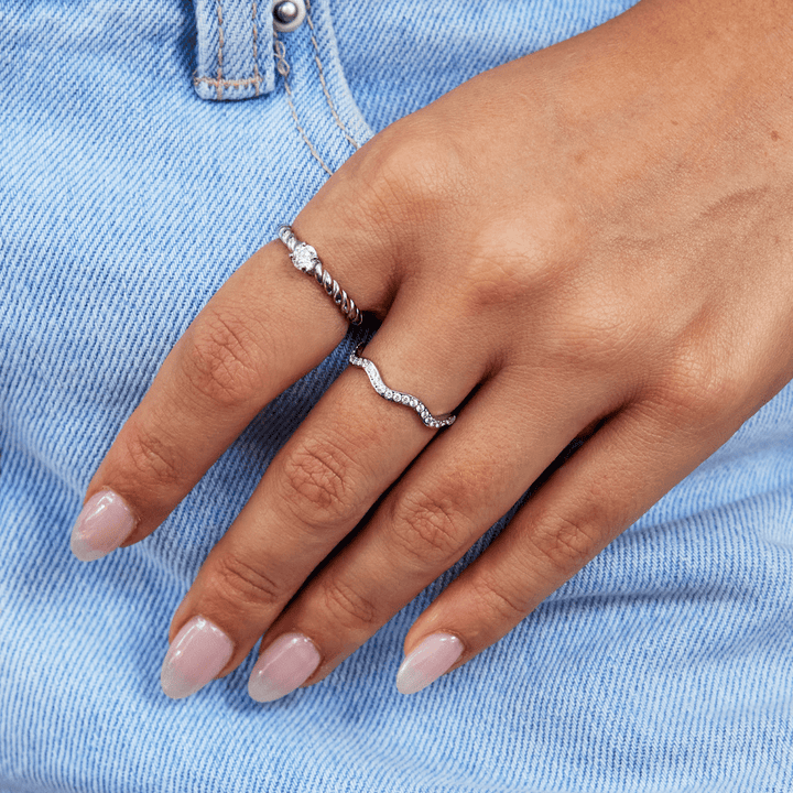 Zenya Ring in Crystal and Silver Waves